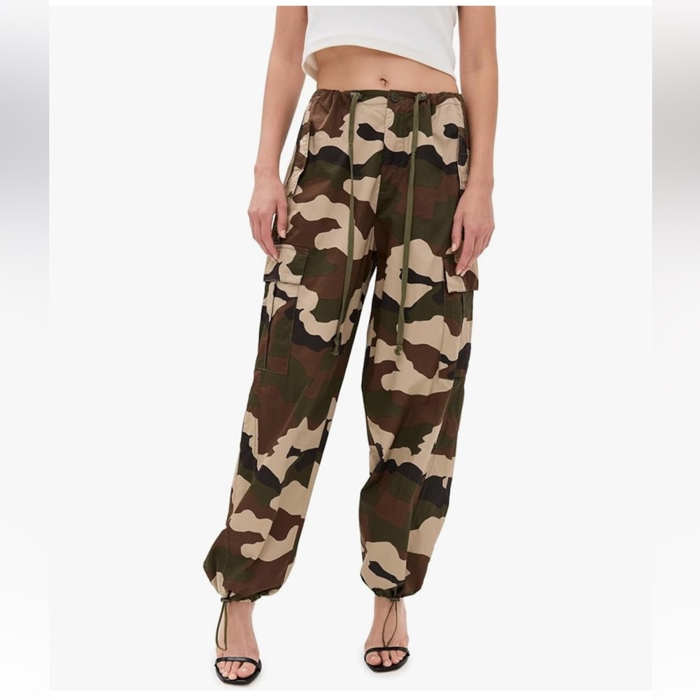 NWT Good American Women's Parachute Green Camo Cargo Pants Size L - Picture 4 of 11